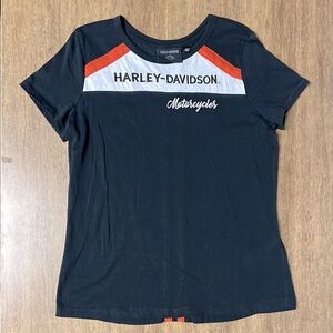 Harley Davidson nwot Accelerate color block stripe logo blk orange white tee top